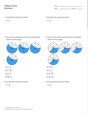 Multiply fractions worksheet preview