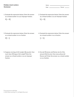 Multiply mixed numbers worksheet preview