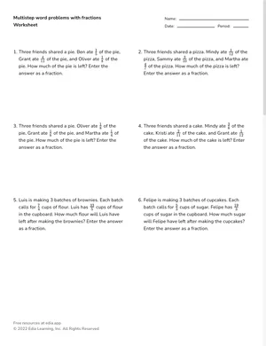 Multistep word problems with fractions worksheet preview