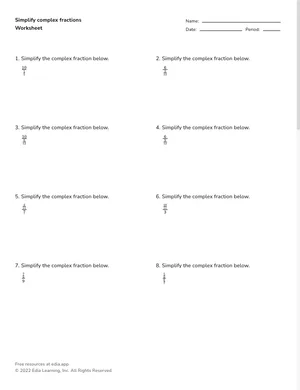 Simplify complex fractions worksheet preview