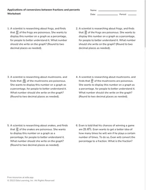 Applications of conversions between fractions and percents worksheet preview