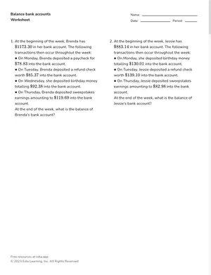 Balance bank accounts worksheet preview