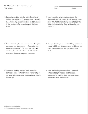 Find final price after a percent change worksheet preview