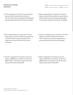 Find percent of change worksheet preview