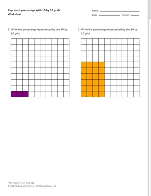 Represent percentage with 10 by 10 grids worksheet preview