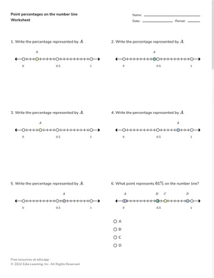 Point percentages on the number line worksheet preview