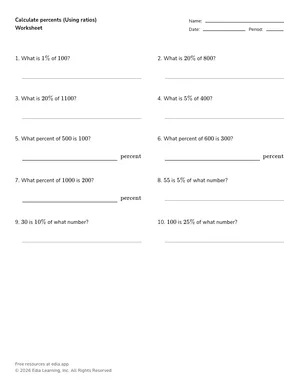 Calculate percents (Using ratios) worksheet preview