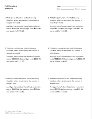Calculate profit functions worksheet preview