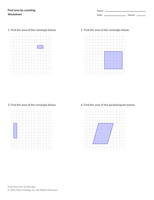 Count unit squares to find area worksheet preview