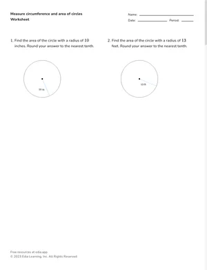 Measure circle circumference and area worksheet preview
