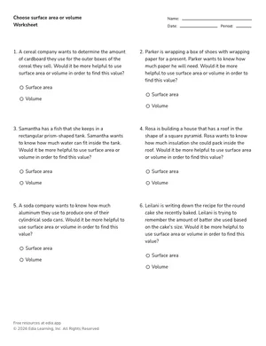 Choose surface area or volume worksheet preview