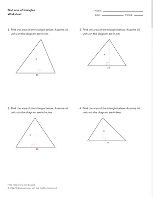 Find triangle area from base and height worksheet preview