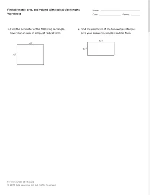 Find measures with square roots worksheet preview