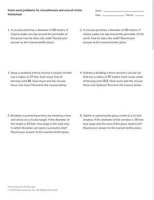 Solve circumference and area problems worksheet preview