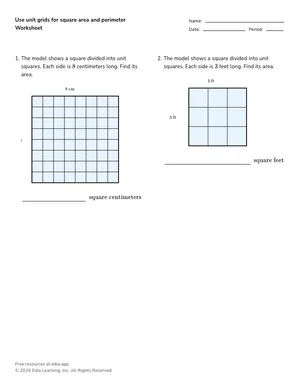 Use unit grids for square area and perimeter worksheet preview