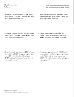 Calculate income and payroll taxes worksheet preview
