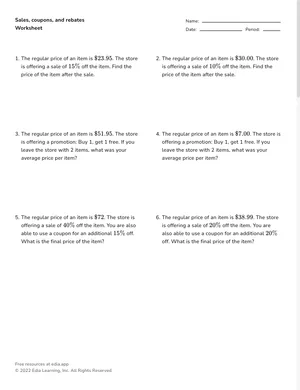 Calculate discounts and rebates worksheet preview