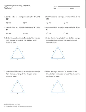 Apply the triangle inequality worksheet preview