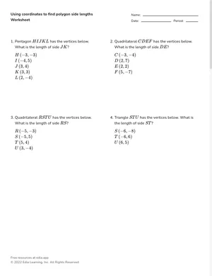 Find polygon side lengths from coordinates worksheet preview