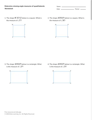 Find missing quadrilateral angle measures worksheet preview