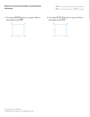Find missing quadrilateral side lengths worksheet preview