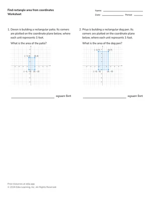 Find rectangle area from coordinates worksheet preview