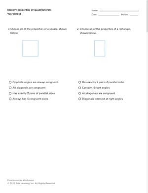 Identify quadrilateral properties worksheet preview