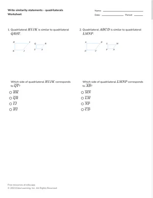Match corresponding parts of similar quadrilaterals worksheet preview