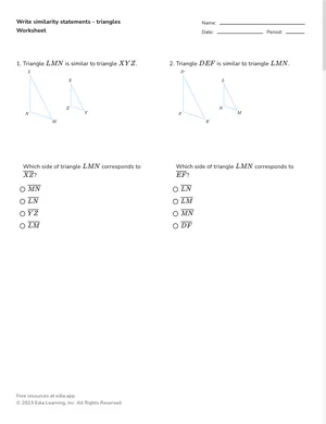 Match corresponding parts of similar triangles worksheet preview