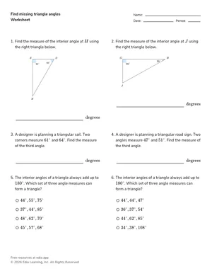 Find missing triangle angles worksheet preview
