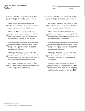 Apply the central limit theorem worksheet preview