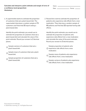 Calculate and interpret a point estimate and margin of error of a confidence level (proportion) worksheet preview