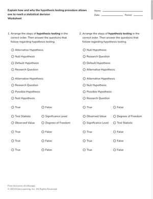 Order the hypothesis-testing process worksheet preview