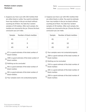 Compare samples and sampling variability worksheet preview
