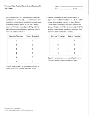 Compare theoretical and experimental probability worksheet preview