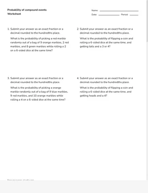Calculate compound-event probabilities worksheet preview