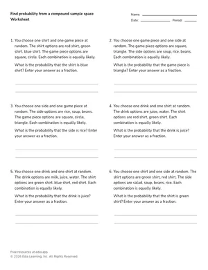 Find probability from a compound sample space worksheet preview