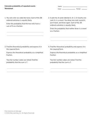 Calculate probability of repeated events worksheet preview