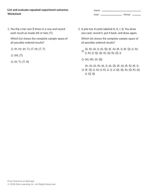 List and evaluate repeated-experiment outcomes worksheet preview