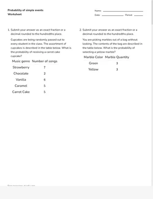 Calculate simple-event probabilities worksheet preview