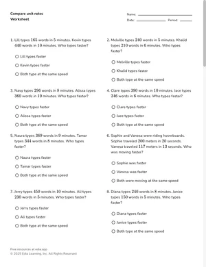 Compare unit rates worksheet preview
