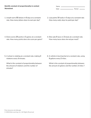 Identify constant of proportionality in context worksheet preview