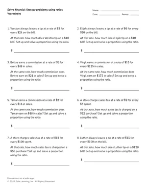 Solve financial-literacy problems using ratios worksheet preview