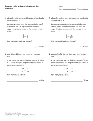 Represent ratios and rates using proportions worksheet preview