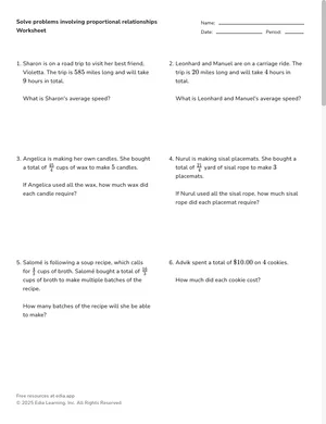 Solve problems involving proportional relationships worksheet preview