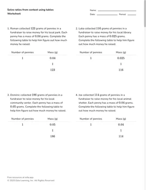 Solve ratios from context using tables worksheet preview