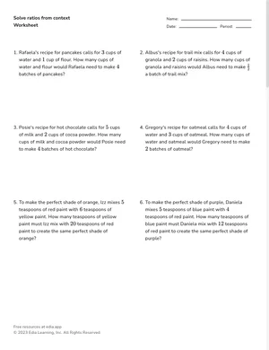 Solve ratios from context worksheet preview