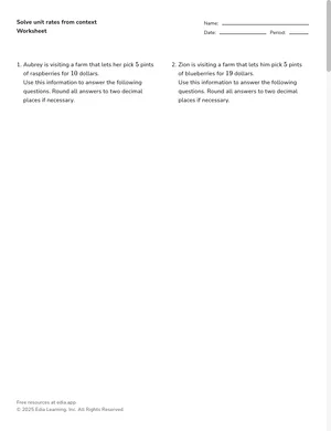 Solve unit rates from context worksheet preview