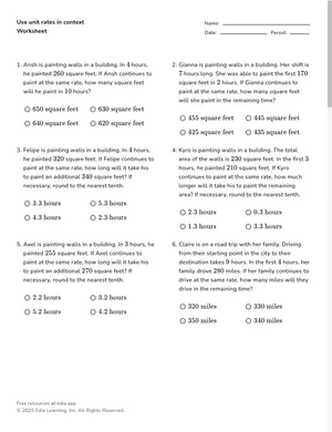 Use unit rates in context worksheet preview