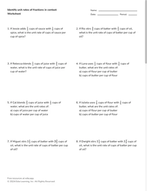 Identify unit rates of fractions in context worksheet preview